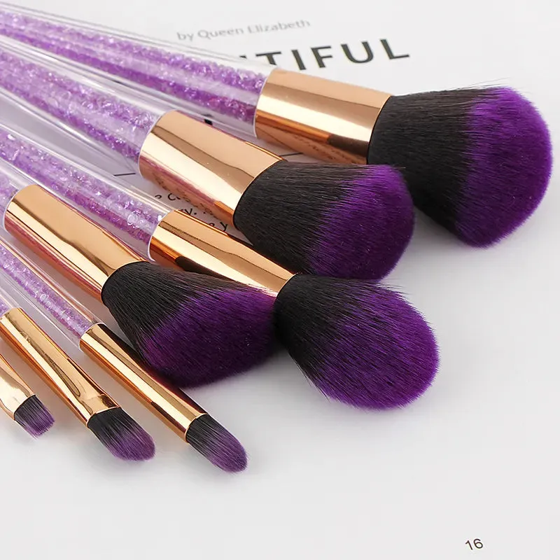 مجموعة فرش المكياج ذات المقابض الكريستالية المكونة من 7 قطع - 7 Pcs Crystal Handle Makeup Brush Set