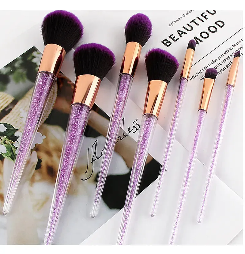 مجموعة فرش المكياج ذات المقابض الكريستالية المكونة من 7 قطع - 7 Pcs Crystal Handle Makeup Brush Set