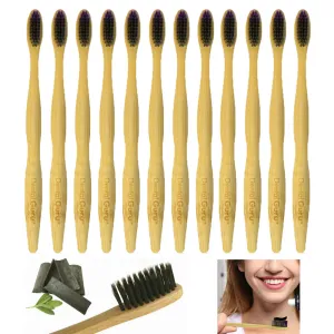 12 X Charcoal Infused Toothbrushes Natural Bamboo Oral Care Soft Bristles Brush