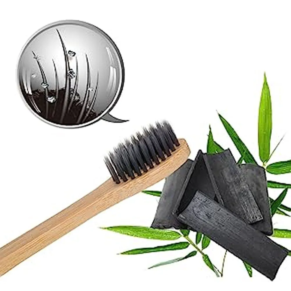 12 X Charcoal Infused Toothbrushes Natural Bamboo Oral Care Soft Bristles Brush