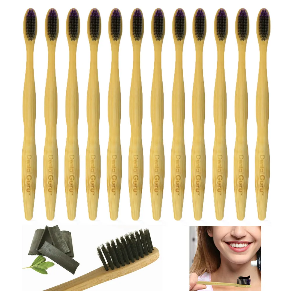 12 X Charcoal Infused Toothbrushes Natural Bamboo Oral Care Soft Bristles Brush