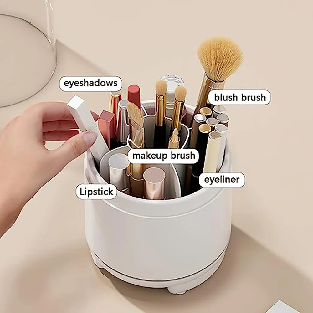 360° Rotating Makeup Brush Bucket | Transparent Dust-proof Cosmetic Storage Box (Pink)