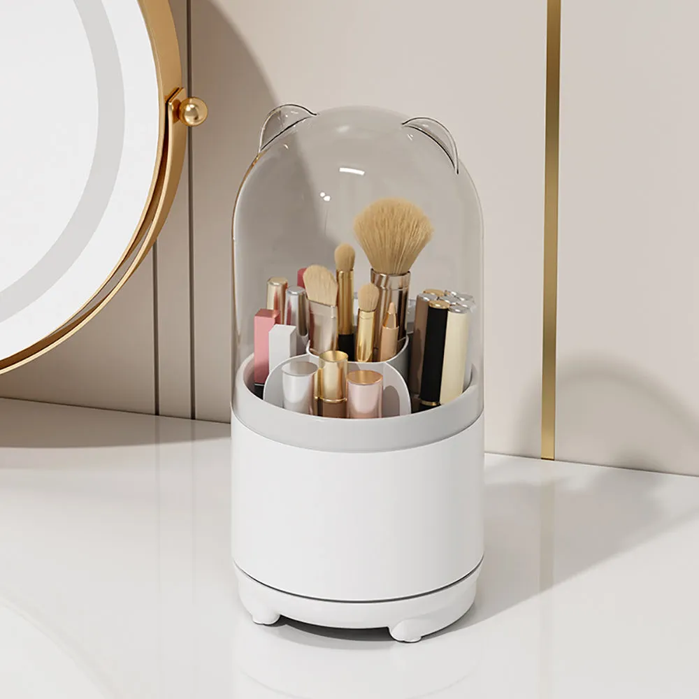 360° Rotating Makeup Brush Bucket | Transparent Dust-proof Cosmetic Storage Box (Pink)