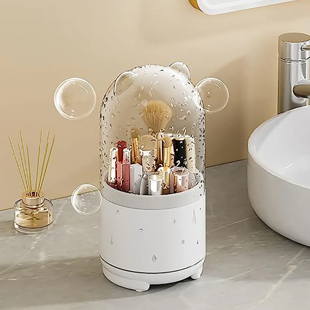 360° Rotating Makeup Brush Bucket | Transparent Dust-proof Cosmetic Storage Box (Pink)