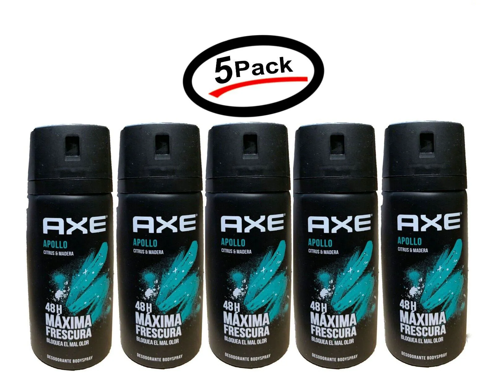 Axe Apollo Men's Deodorant 48h Protection Body Spray 150ml / 5.07Oz (5 Pack)