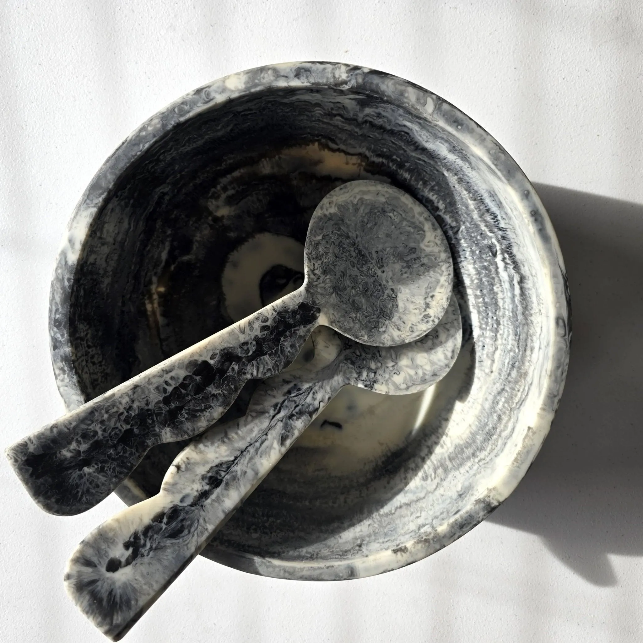 Large Hand Poured Resin Salad Serving Bowl & Server