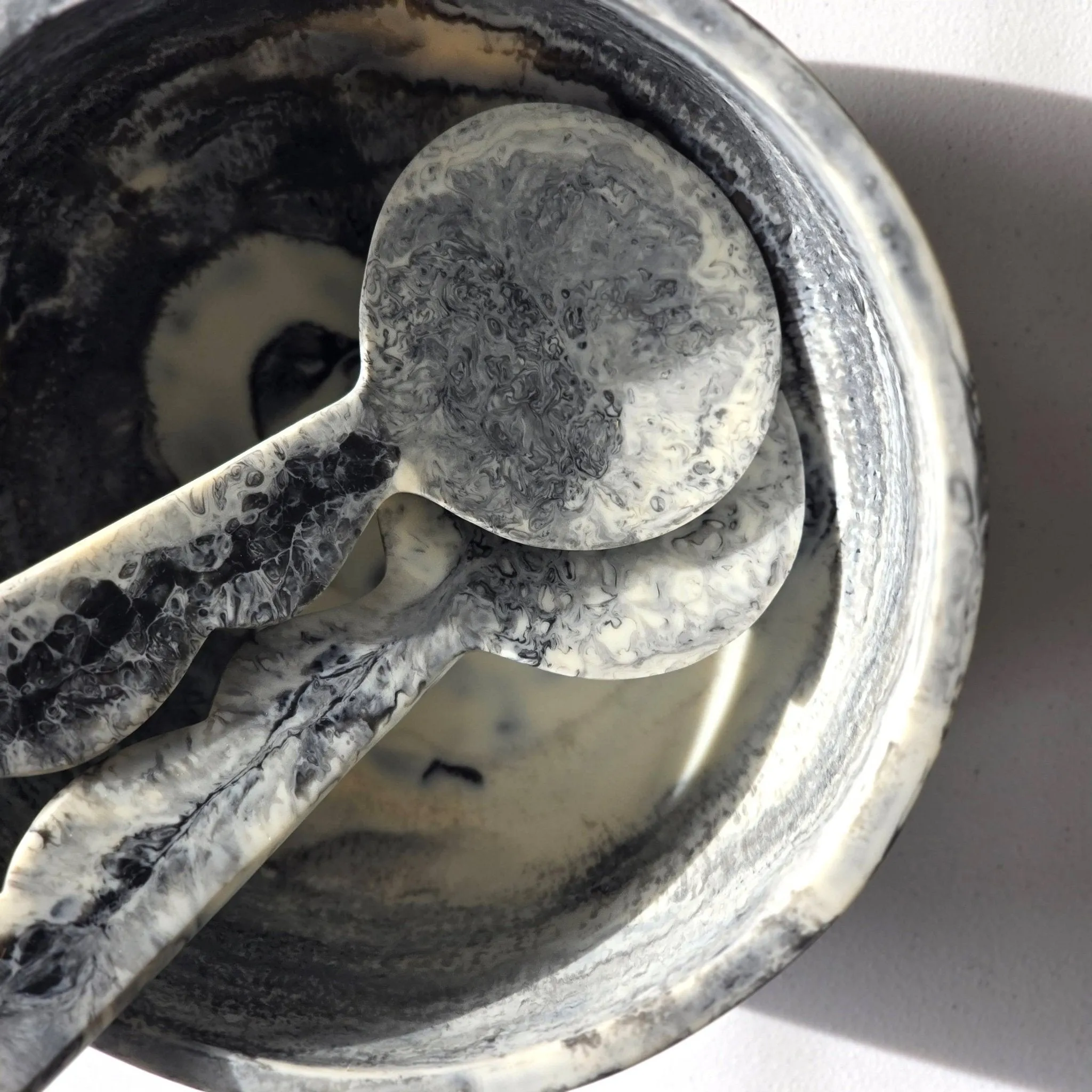 Large Hand Poured Resin Salad Serving Bowl & Server
