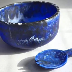 Large Resin Salad Serving Bowl & Server - Matte: Dark Blue