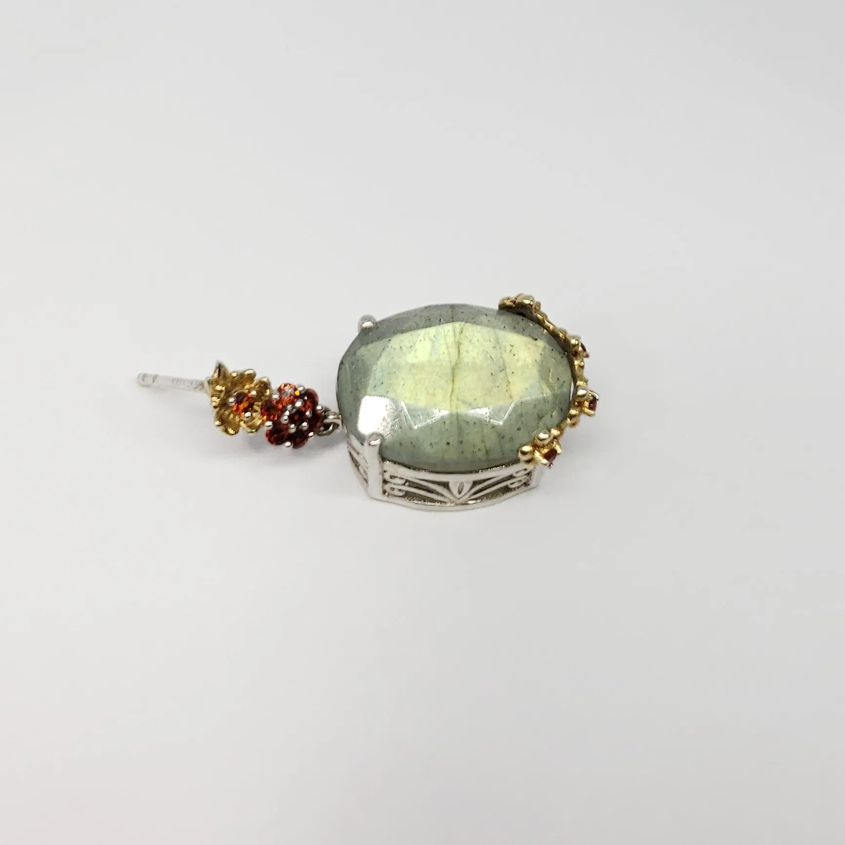 Malagasy Labradorite, Mozambique Garnet 14K YG and Platinum Over Sterling Silver Dangle Earrings TGW 8.925 cts.