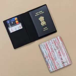Red and Silver Shimmery Upcycled Handwoven Passport Cover (PC1224-004) PS_W