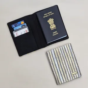 Shimmery Golden White Striped Upcycled Handwoven Passport Cover (PC0624-003) PS_W