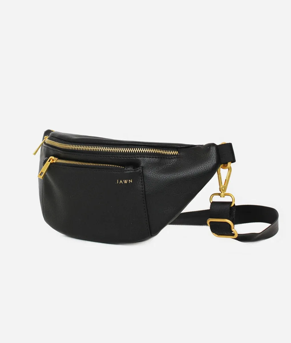 The Fawny Pack - Faux Leather Fanny Pack Crossbody Bag Black